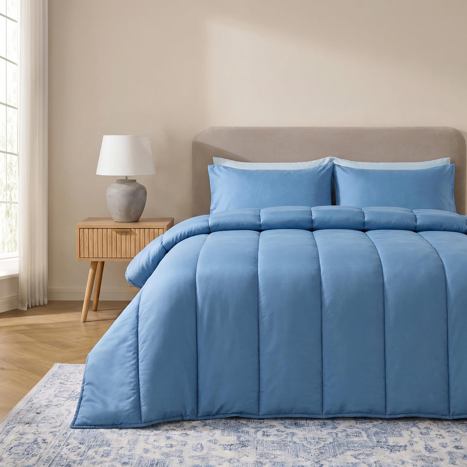 OHS Double Coverless Duvet, 10.5 Tog Quilt Duvet with Pillowcases - Blue — image 1