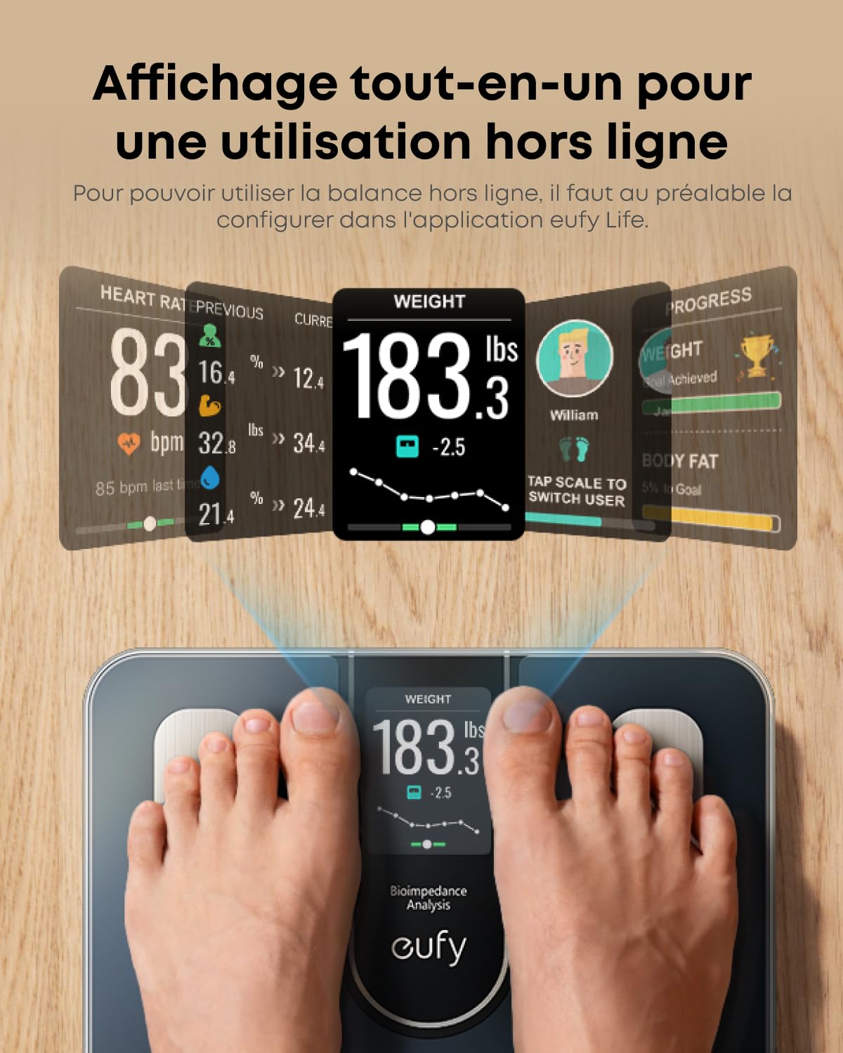 eufy C20 Balance Connectée avec grand écran TFT intégré pour une utilisation hors ligne, Bluetooth Pèse Personne Connectée pour le poids corporel avec 16 mesures, IMC, multi-modes, haute précision | Bluetooth, 16 valeurs de mesure pour le poids, IMC, etc.