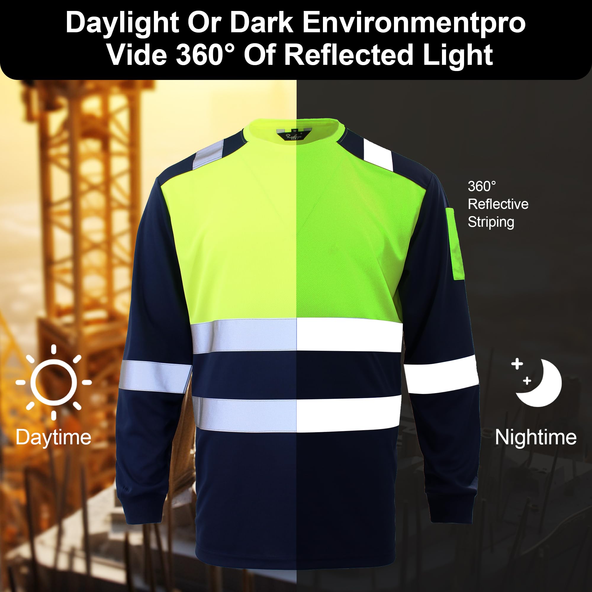 Zuolaya Reflective Shirts for Men High Visibility Safety Quick Dry Long Sleeves Construction Work T Shirt?XL, Yellow