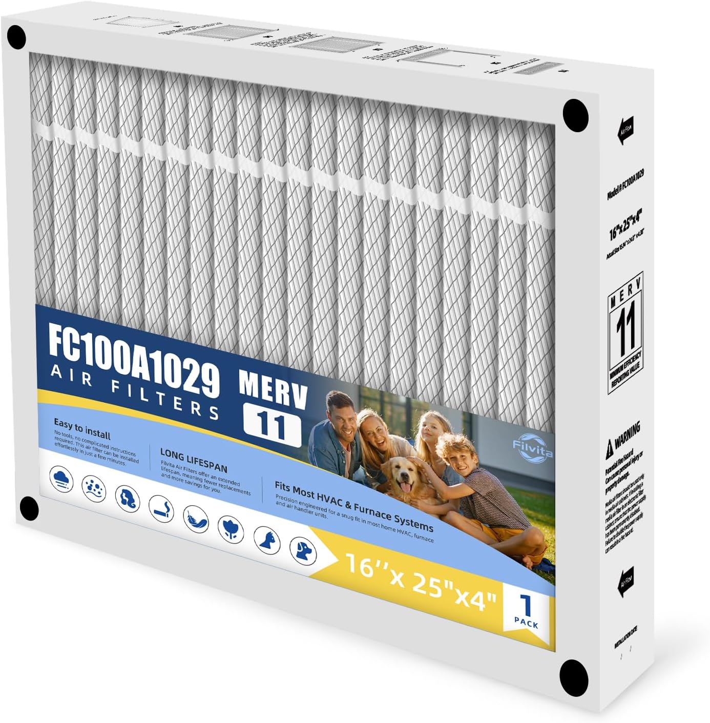 16x25x4 Furnace Filter MERV 11 Replacement Compatible with Honeywell FC100A1029 Pleated HVAC,Foldable Design for Easy Installation(1-PACK)