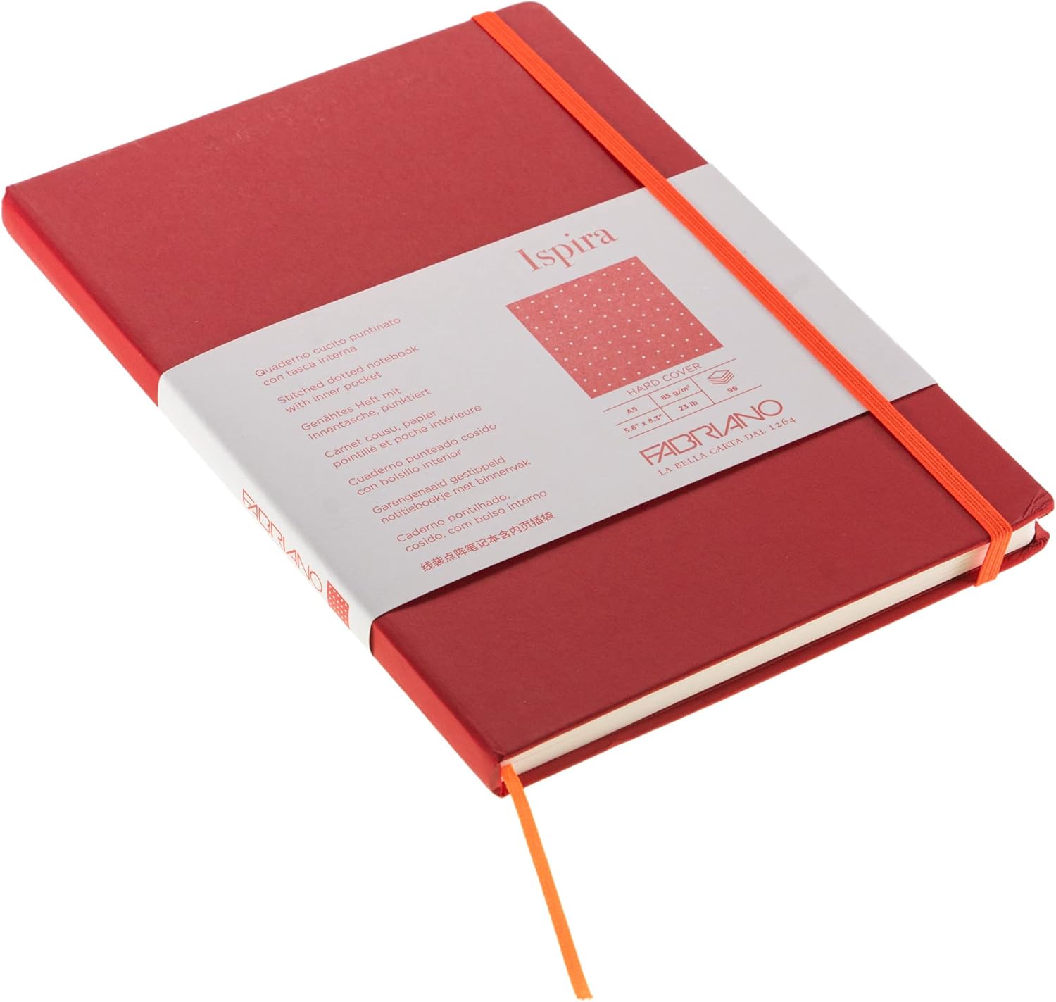 Fabriano Ispira Hard-Cover Notebook, 5.8" x 8.3", A5, Dotted, Red