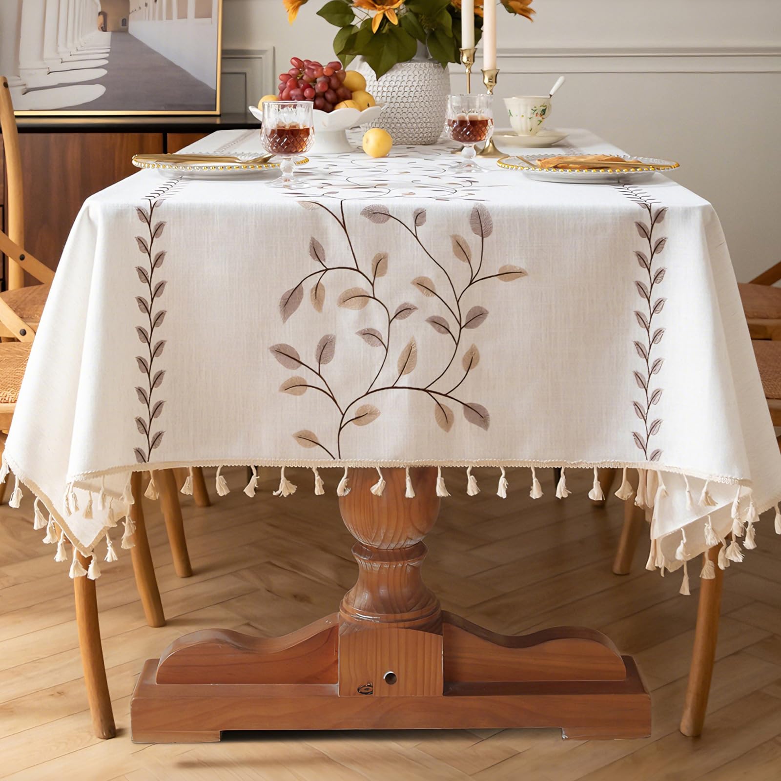 Pahajim Tablecloths Rectangular Cotton Linen Tablecloth Dust-Proof Waterproof Tablecloth with Tassel for Kitchen, Outdoor Dinning Table(55 x 87 Inch)