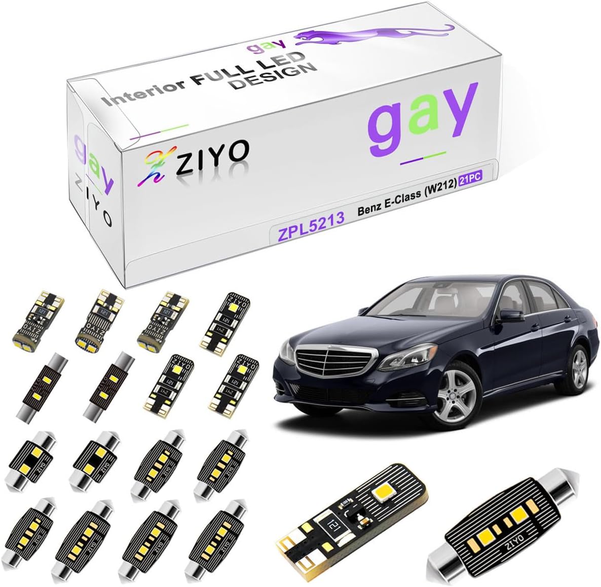 ZIYO LED Interior Light Kit Replacement for Mercedes Benz W210 W211 W212 E Class 1995-2016 + License Plate Light Bulbs, White Dome Lights Upgrade Error Free (W211 E-Class 2002-2009 (24 Bulbs))