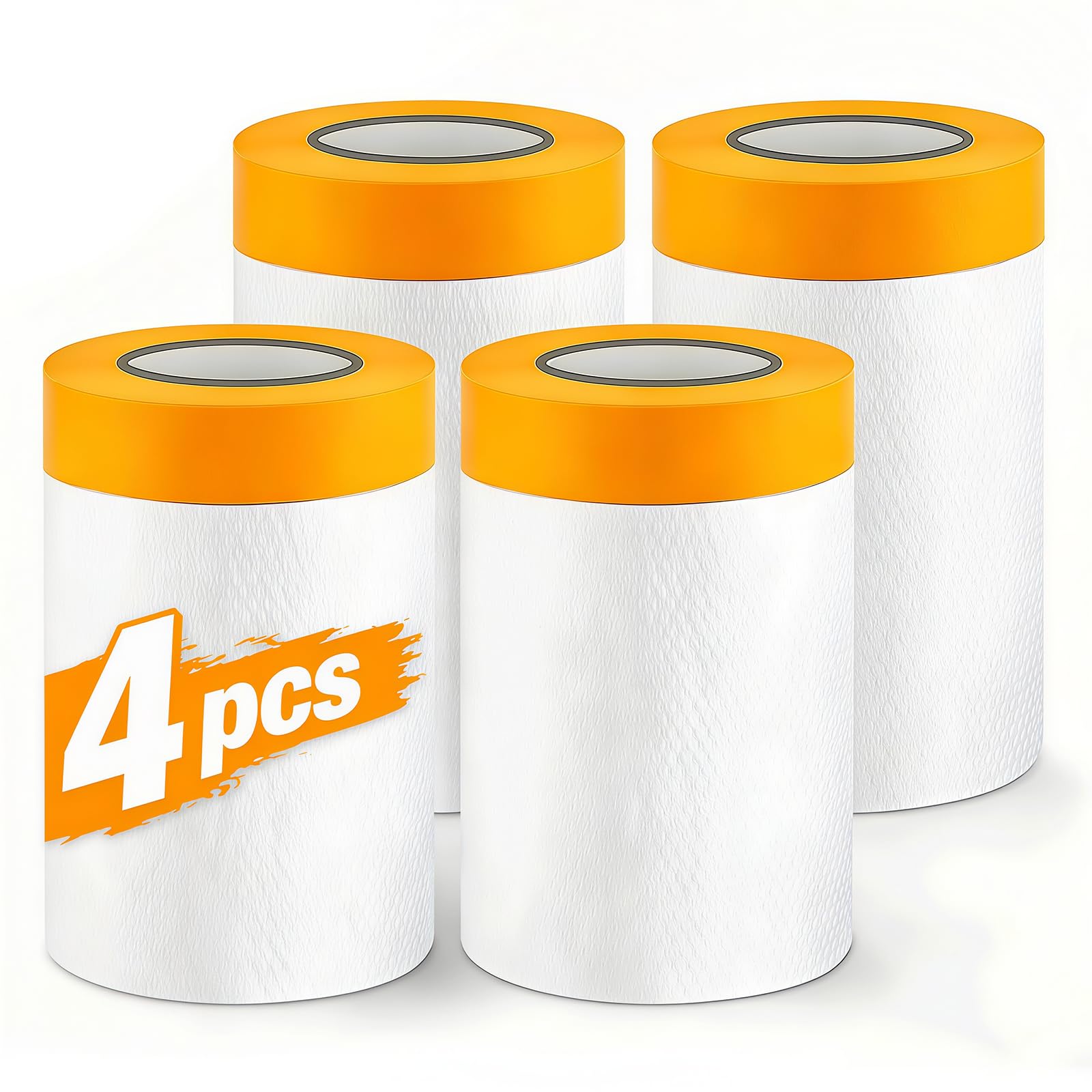 4 Pack 110cm x 20m Tape and Drape, Pre-Taped Masking Film, Drop Film Pre-Taped, Masking Film Rolls with Self-Adhesive Tape, Transparent Plastic Dust Sheet Rolls for Auto Wall Furniture Painting