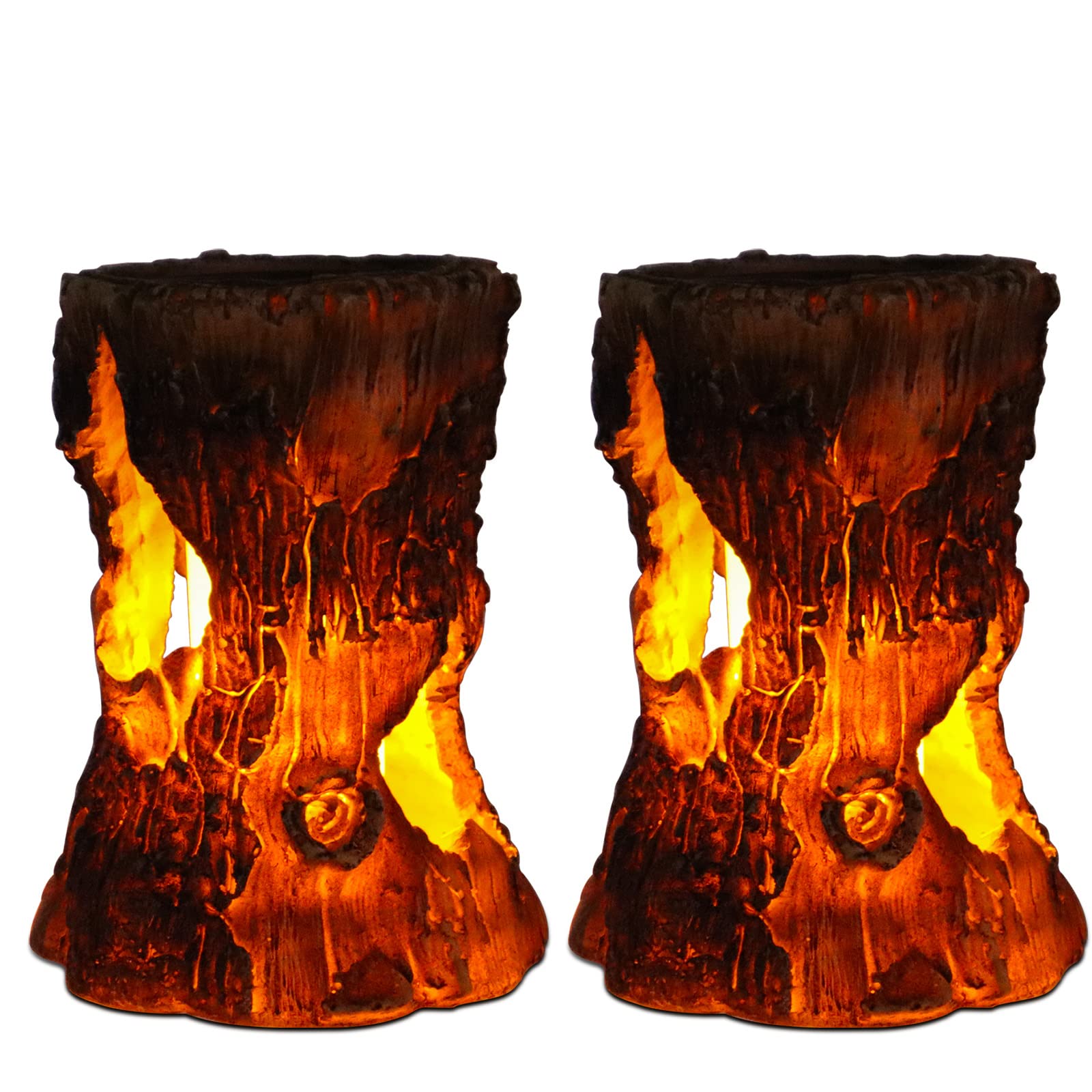 pearlstar2Pack Solar Lanterns Outdoor Tree Stump Fire Flame Lights Decorative Solar Powered Lanterns Waterproof Decor for Patio Garden Yard Pathway Lawn Deck