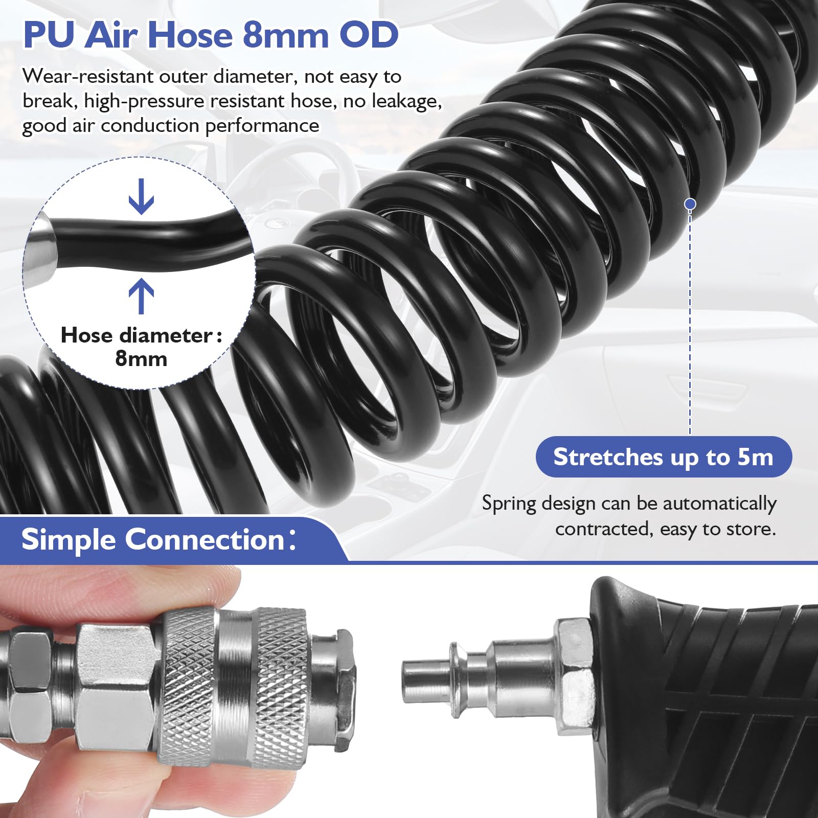 Habwea Truck Air Duster Gun Air Blow Gun with 5 m Recoil Hose Air Gun Cleaning Kit for Lorry Truck Accessories - Image 4