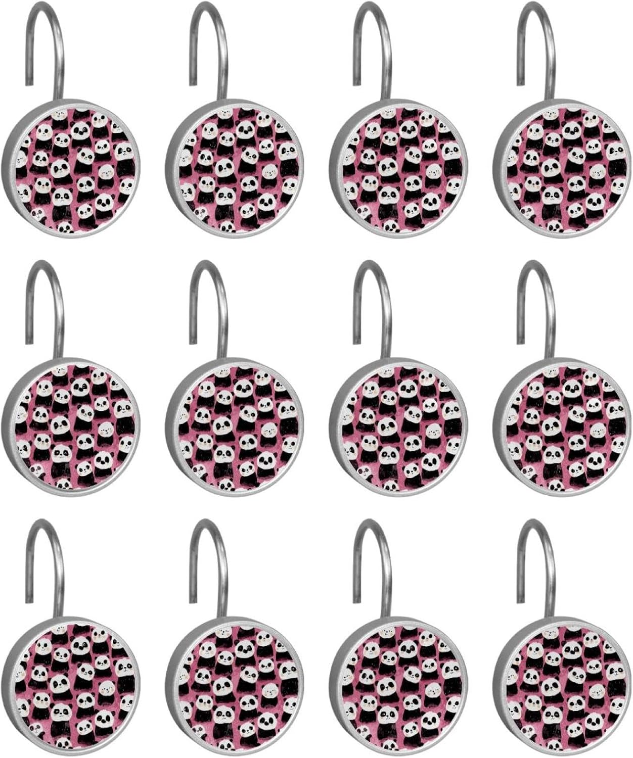 Set of 12 Cute Pandas Pattern (3) Shower Curtain Hooks Rings, Double Glide Shower Hooks for Bathroom Shower Rods Curtains