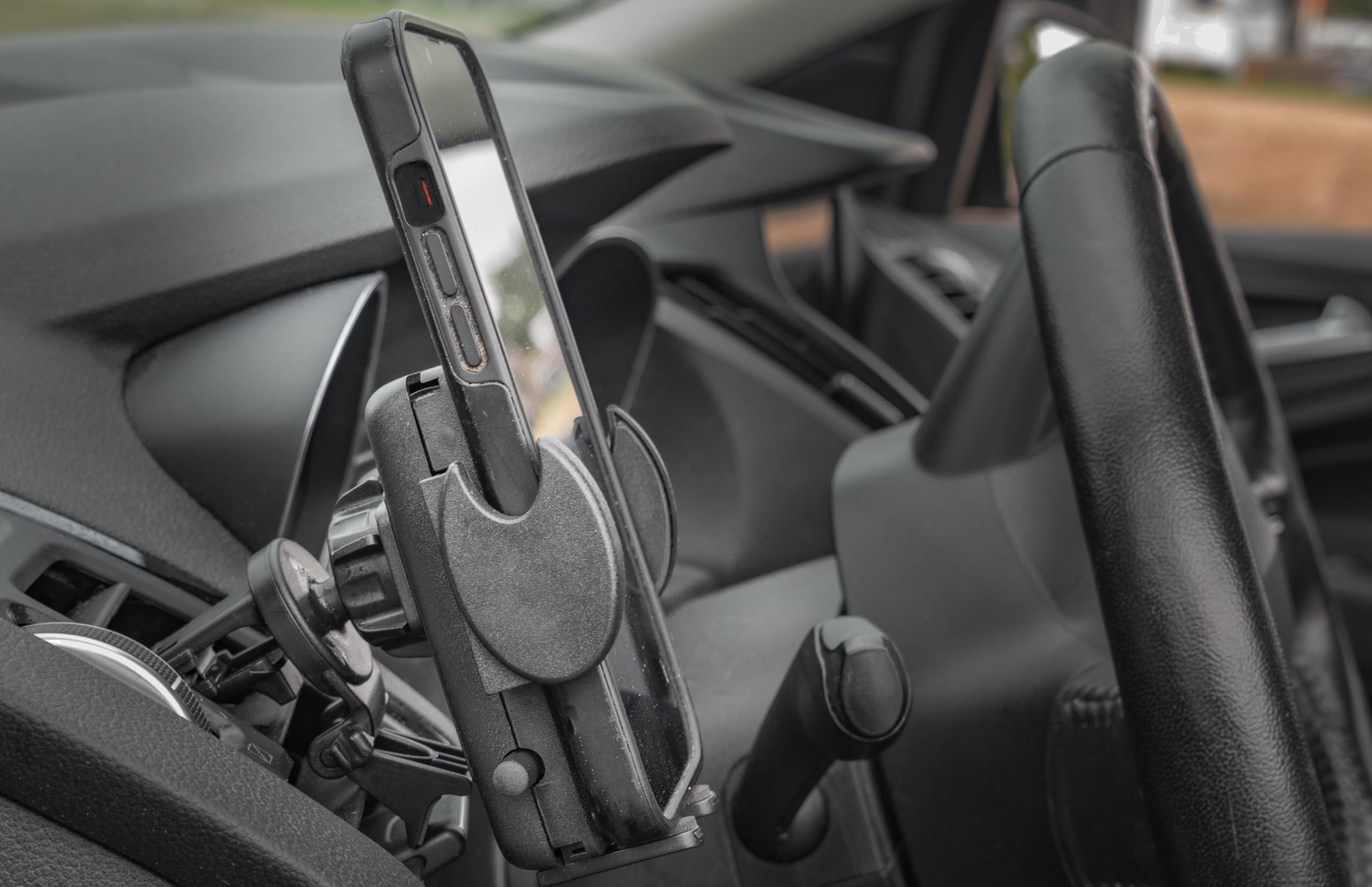AutoExec Reach Schreibtisch-Rücksitz, Linke Seite für Ihren Fahrzeug-Arbeitsplatz und Ihr mobiles Büro, schwarz, mit Handy-Entlüftungsclip
