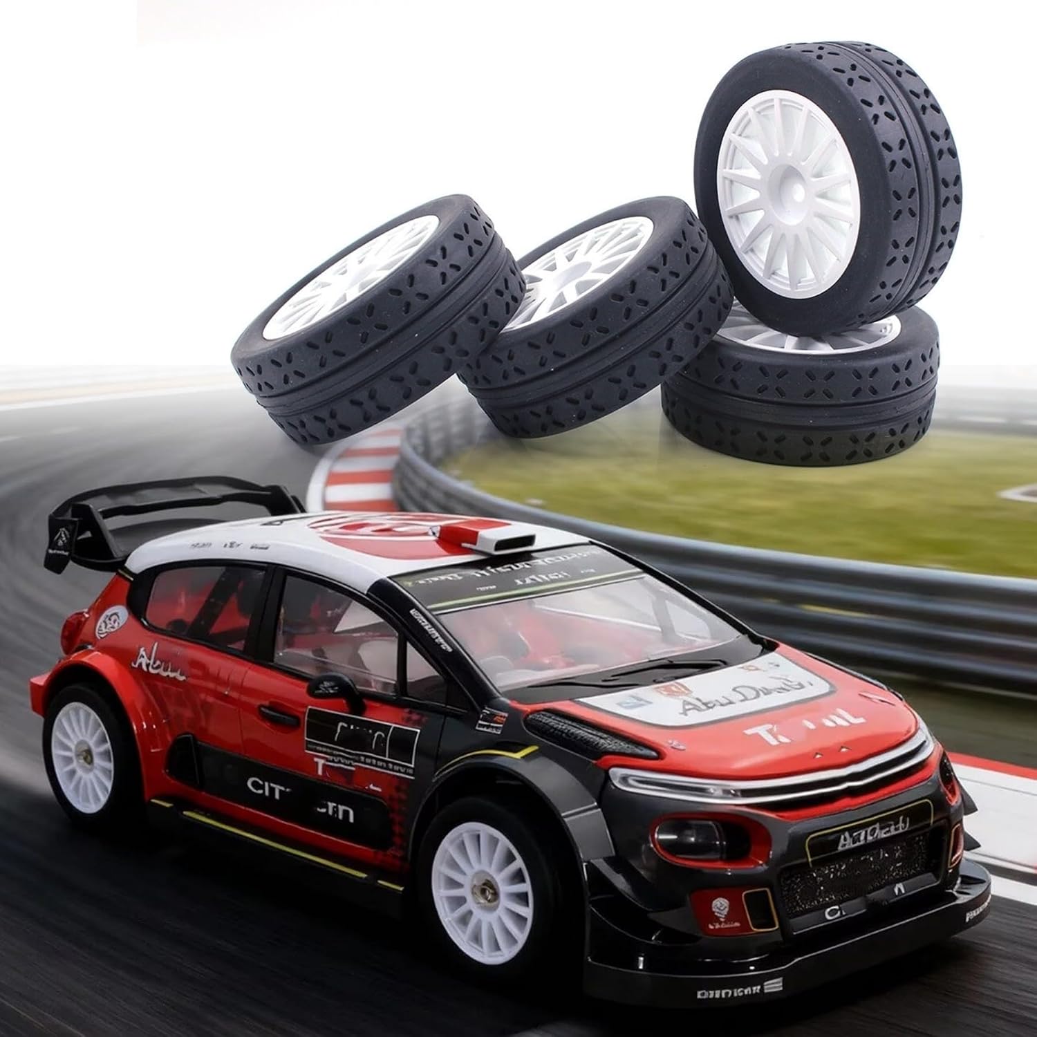 OD 70mm 1/10 RC Rally Racing Street Tires and Hard Plastic Wheels 12mm Hex for MJXRC 10304 Tamiya TT01 TT02 XV02 XV01 TA06 HPI KYOSHO PTG2 1:10 Scale On Road Drift Touring Car 4PCS (White)