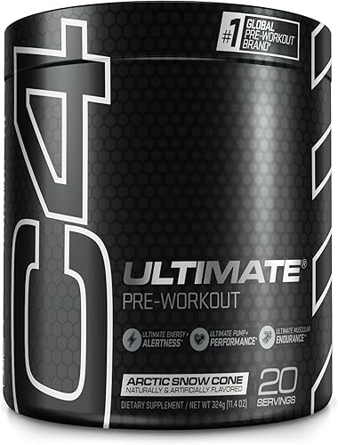 C4 Ultimate - Polvo de pre-entrenamiento Arctic Snow Cone Suplemento energético sin azúcar para hombres y mujeres 300 mg de cafeína 011oz de beta