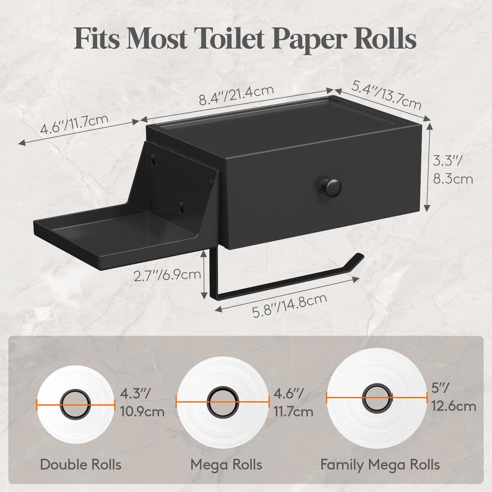 Lifewit Toilet Paper Holder Wall Mount with Shelf & Drawer, Black, 1 Pack — Amazon image 5