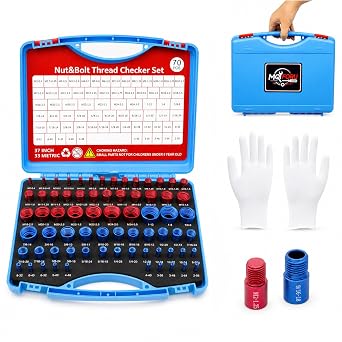 70PCS Nut and Bolt Thread Checker Set,37 SAE Blue + 33 Metric Red Bolt Thread Checker for Quickly Checker Nuts and Bolts Size,Bolt Gauge for Fasteners with Storage Case