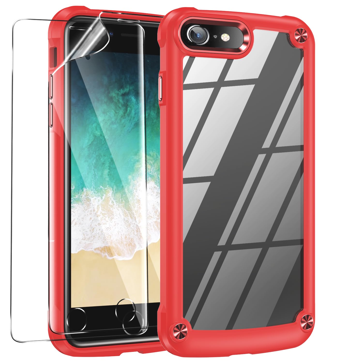 KaiMai iPhone 7G/8G,SE 2020,SE3 2022 Case with Self Healing Flexible TPU Film[2 Pack],Drop Proof 2-Layer Durable Cover/Shockproof Drop Protection