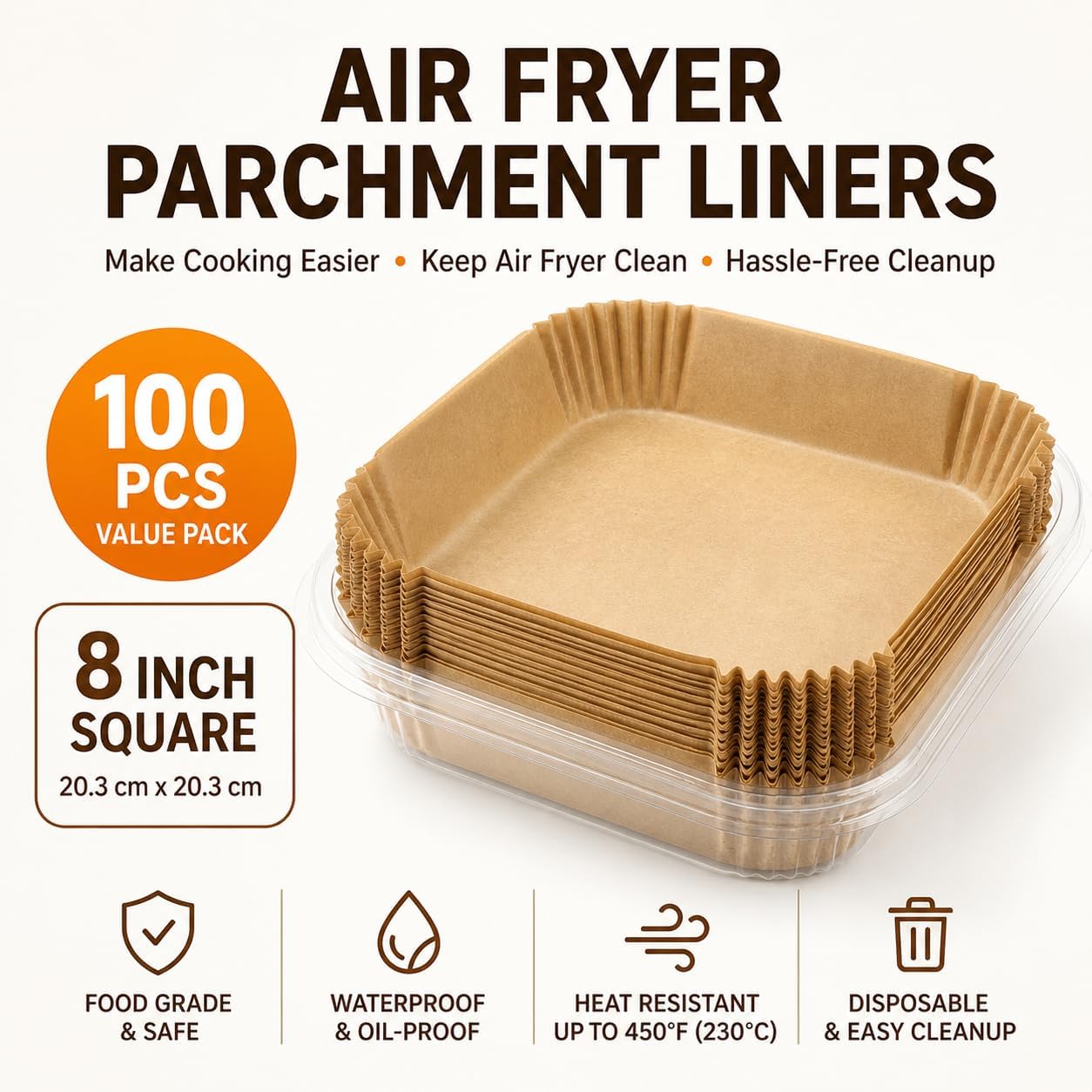 100PCS 8” Square Air Fryer Liners for Ninja: Higher Non-Stick Disposable Parchment Paper Liner for Ninja DZ201/DZ401 Dual Airfryer Baking-Ninja Air fryer Accessories