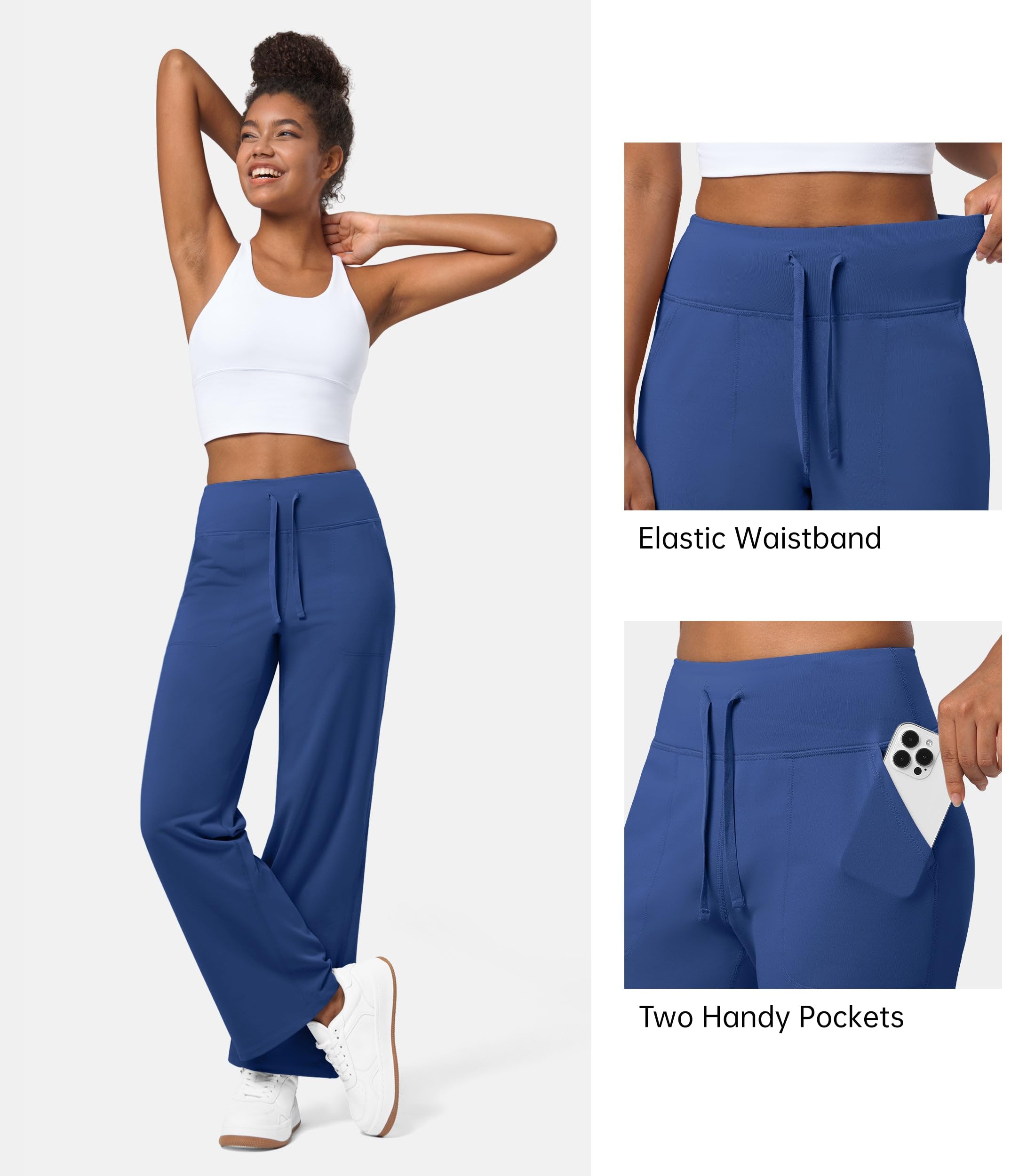 Willit Pantalones térmicos con forro polar para mujer, de pierna ancha, para yoga, invierno, con bolsillos, cintura alta, pantalones casuales para descansar