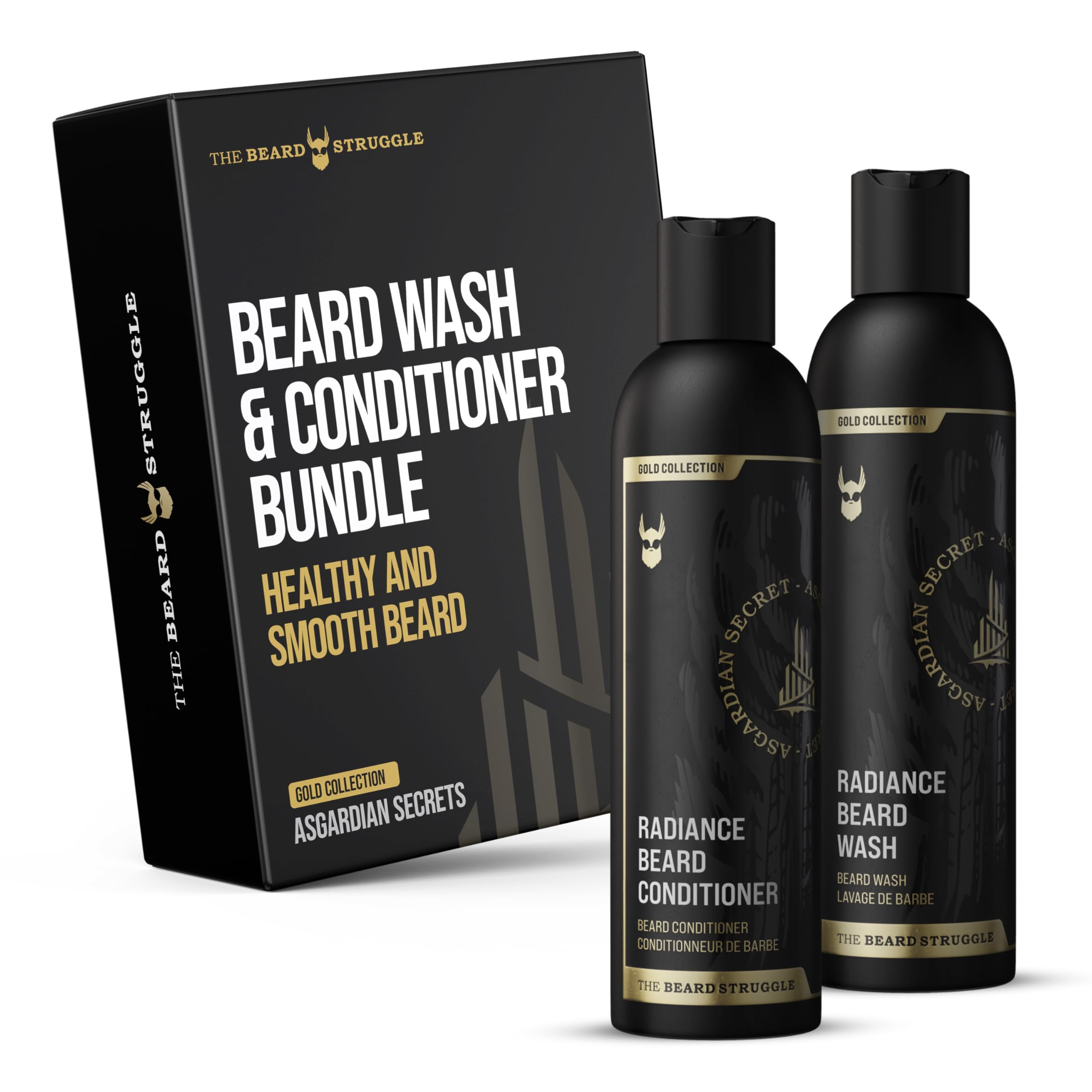 The Beard Struggle - Radiance Beard Wash & Conditioner Bundle - Gold Collection - Pack of 2, Asgardian Secret - Nourish, Cleanse, Softens, &