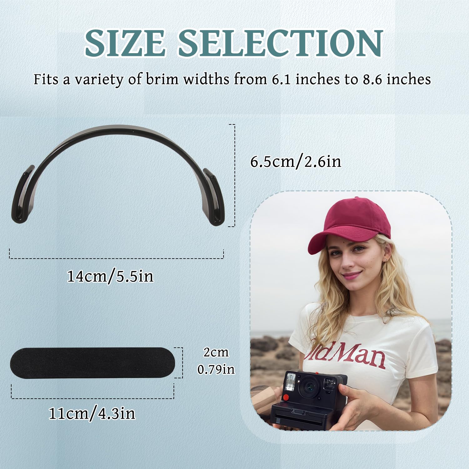 BOROLA Hat Brim Bender Tool, Easy Hat Bill Shaper for Baseball Caps, Perfect Brim Curve Maintainer, Brim Shaper Holder with Self-Adhesive Hat Sizing Tape(Pack of 2, Black+White)