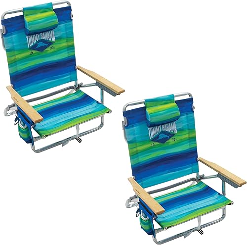 Miniatura 11 de Tommy Bahama - Silla de playa plegable con 5 posiciones, enfriador de mochila y portavasos, Silla portátil para bronceado, 2 paquetes, a rayas
