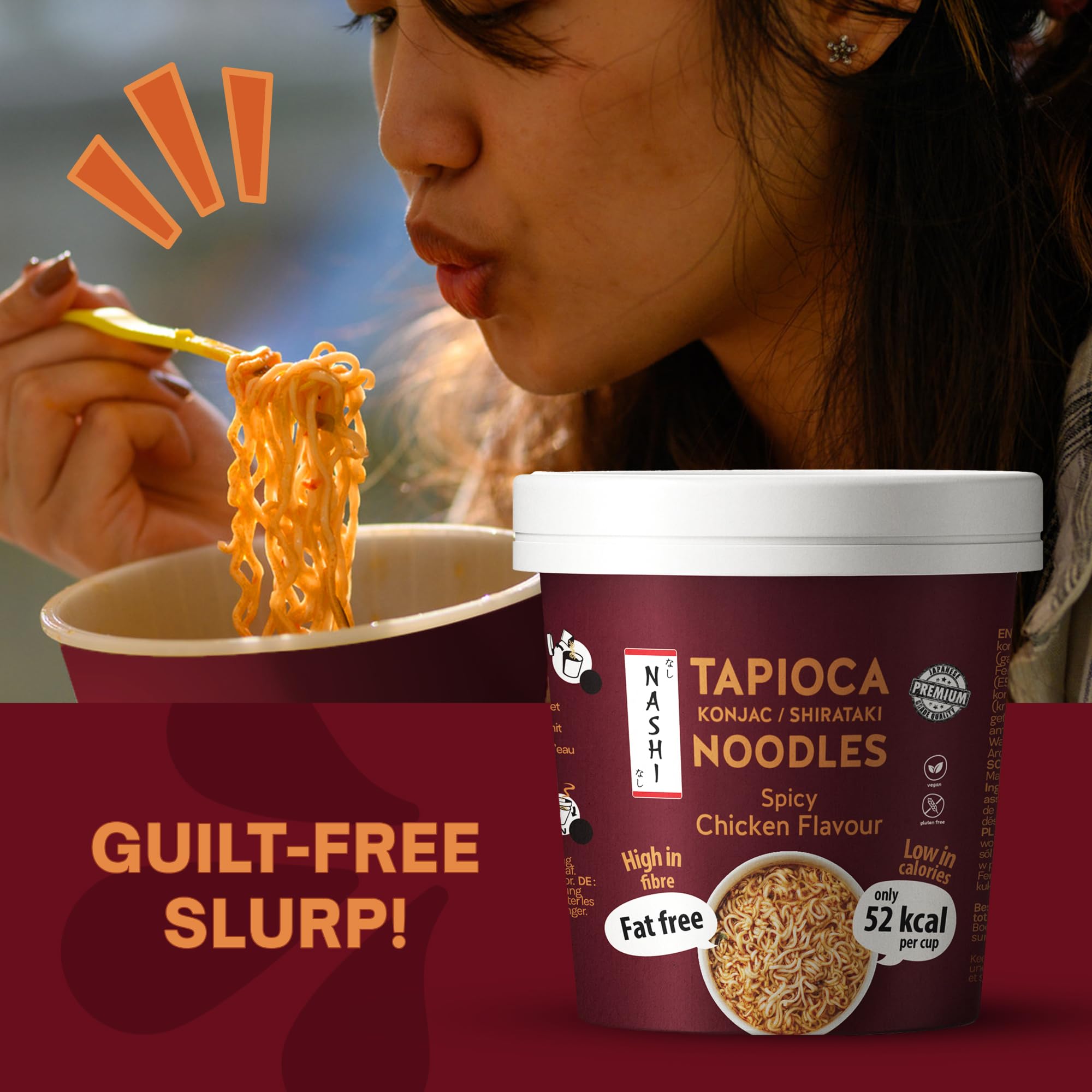 Nashi Tapioca Konjac Shirataki Noodles | Pollo Piccante (6x150g) | Senza Glutine & Grassi | Solo 52 kcal, Ricco di Fibre | Pronto da Mangiare | Alternativa Sana per Dieta Keto e Low Calorie