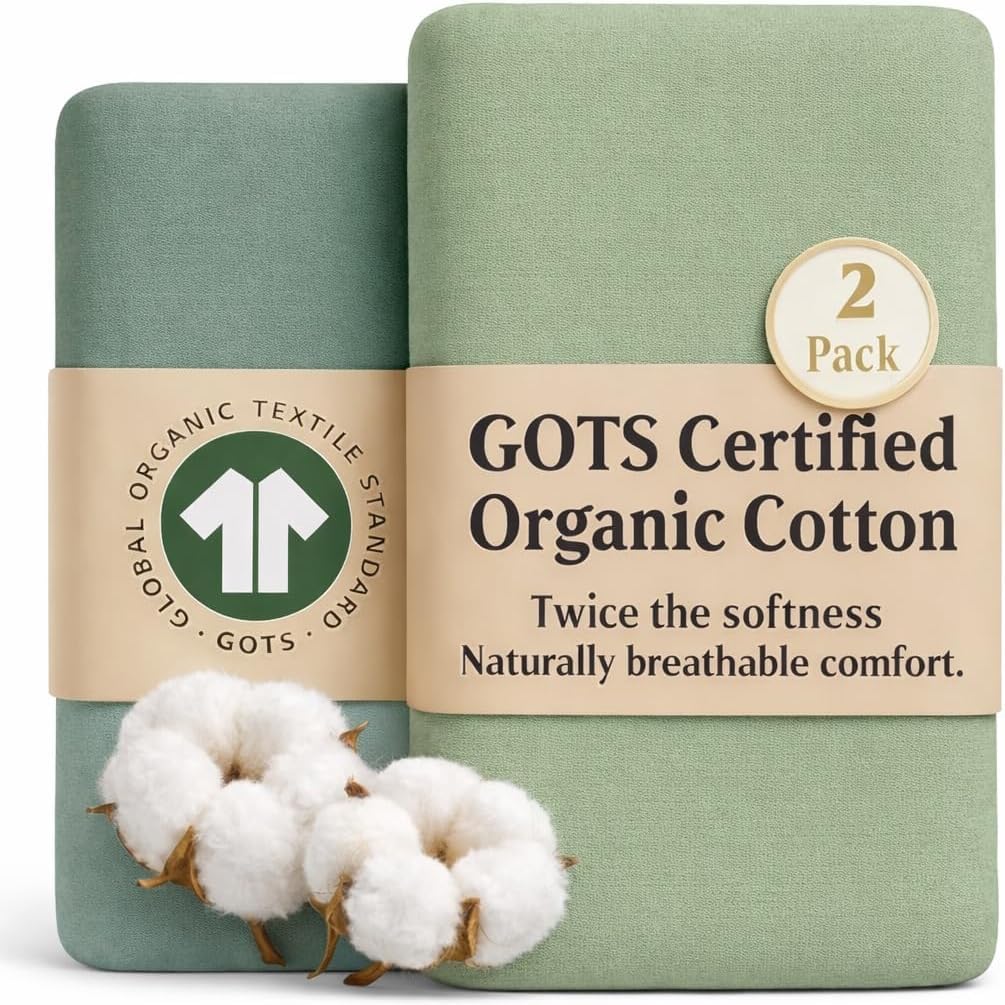 GOTS Organic 2 x Cot Sheets 120x60 Fitted - Cozy & Luxurious – 190GSM Organic Cotton - Baby Cot Sheet - 100% Organic Combed Cotton Baby Bedding - Cot Bed Sheets 60 x 120 — view 20