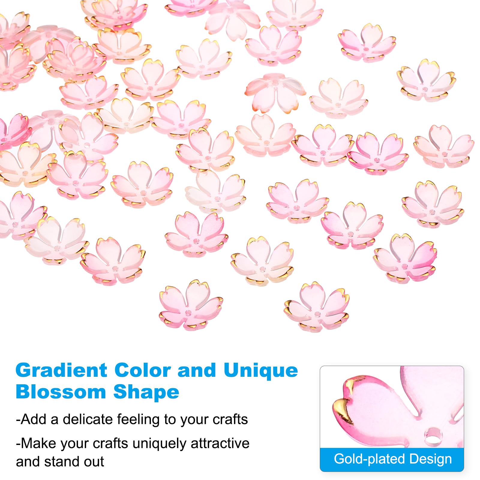 PATIKIL Acrylic Flower Beads, 100 Pcs 18mm Gold-Plated Gradient Cherry Blossom Floral Spacer Beads for Bracelets Earrings - Image 4