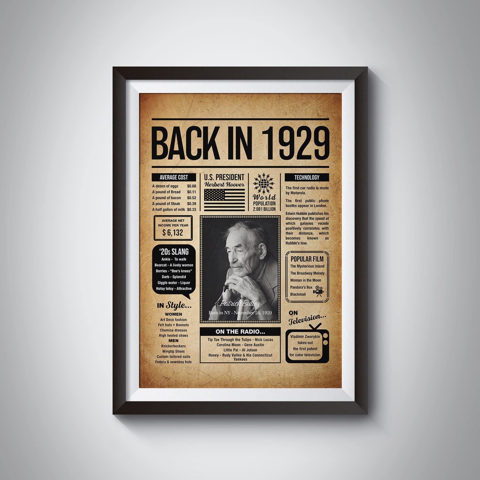 Amazon.com: Back in 1929 Poster Sign, Personalized Birthday Gifts