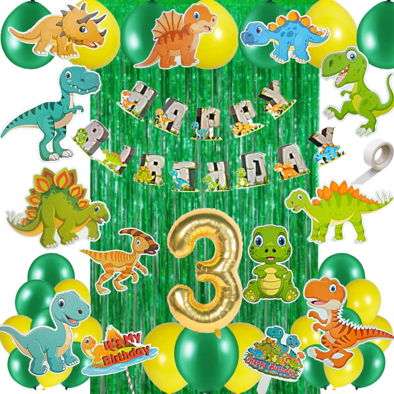 FI - FLICK IN 50 pcs 3rd Birthday Jungle Theme Decoration for Boys Dinosaur Safari Animals Curtain Cutouts Dino Animal Banner 3rd Birthday Decoration for Boys (Pack of 50, Multicolor)-image-39