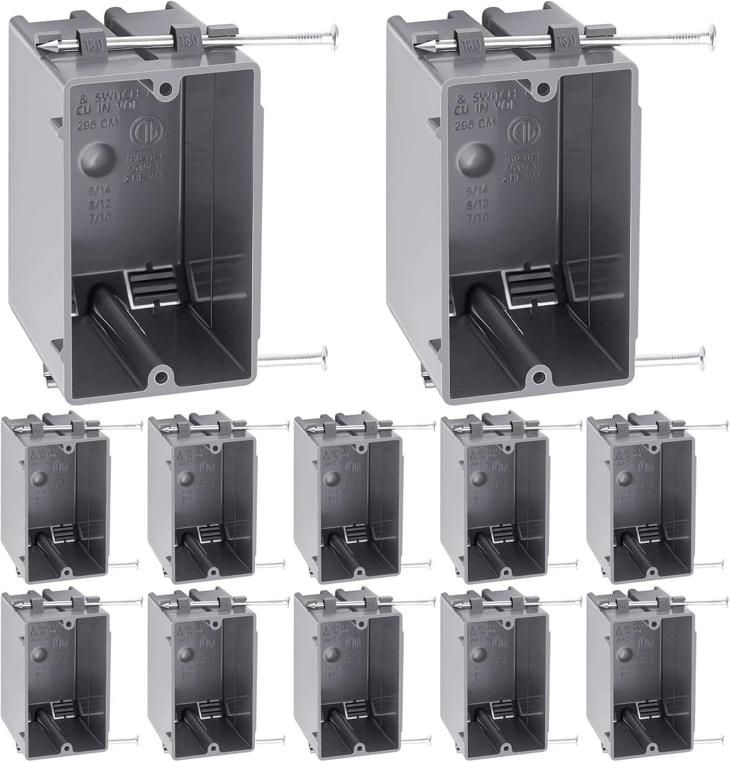Tellegloww 12 Pcs 1-Gang New Work Electrical Outlet Box, 18 Cubic Inch Plastic Outlet Box, Grey PVC Electrical Junction ETL Listed for Construction Flexibly Adjusted Home Improvement