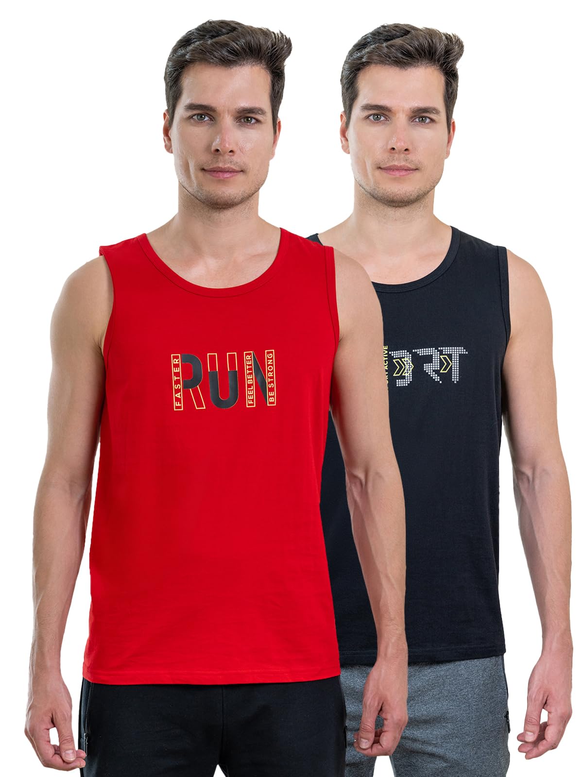 Men's Cotton Regular Fit Printed Round Neck Gym Tank Top | Tang Top