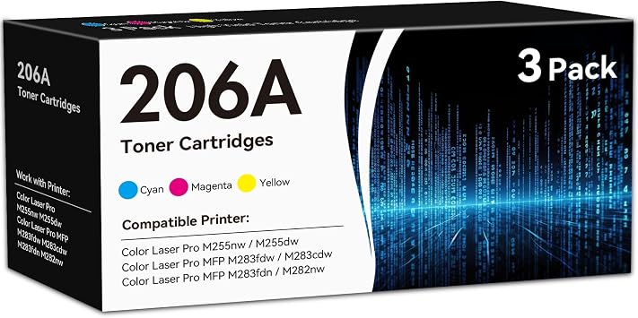 206A Cyan Magenta Yellow Toner Cartridges Replacement for HP 206A 3-Pack