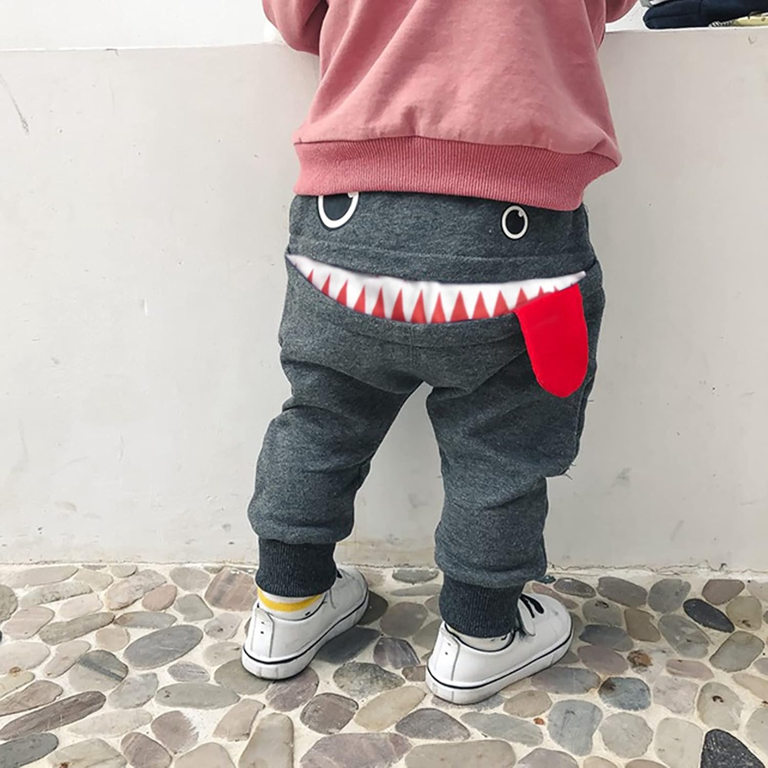 POLG Toddler Baby Jogger Pants Infant Boys Girls Cartoon Shark Monster Big Tongue Warm Harem Sweatpants Trousers (Gray, 18-24 Months)