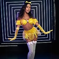 Vista 6 de Leg Avenue Muslos altos de satén con lazo para mujer blanco/rosa claro