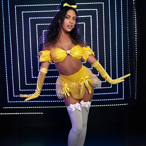 Vista 6 de Leg Avenue Muslos altos de satén con lazo para mujer blanco/rosa claro