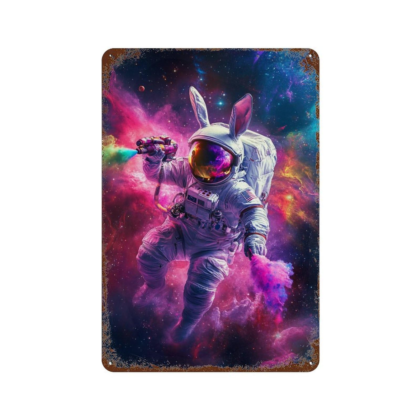 Vintage Rust Metal Sign Cosmic Astronaut Spray Painting 11.8"x7.9", Industrial Home Decor for Farmhouse, Kitchen And Entryway Decor