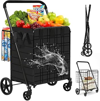 Siffler 396lbs Capacity Shopping Cart,Upgrade Huge Grocery Cart on Wheels,Heavy Duty Foldable Utility Shopping Carts with Double Basket and 360 Rolling Swivel Wheels for Groceries Laundry Transport