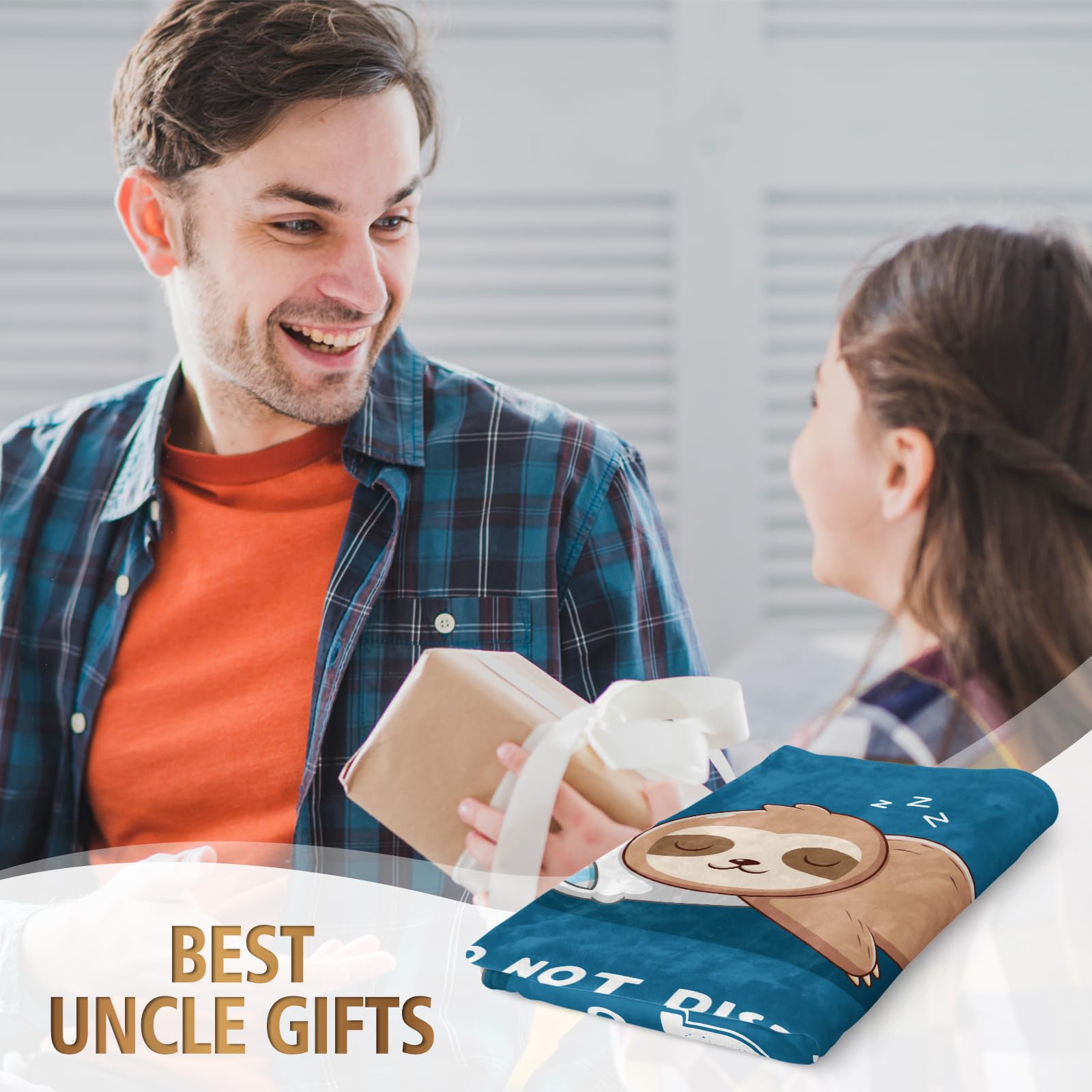 Funny Gifts for Uncle, Uncle is Charging Sloth Blanket, Uncle Birthday Gifts, Gifts for Uncle from Niece Nephew, Uncle Gift for Fathers Day Christmas, Soft Sloth Blanket for Uncle 60"x50"