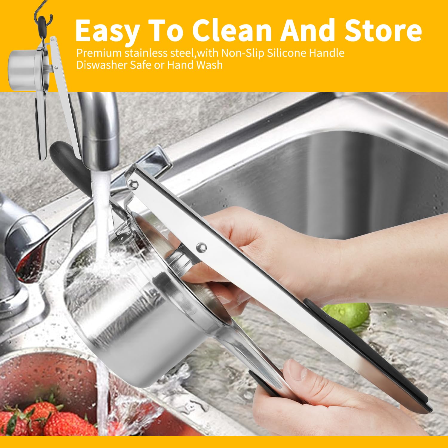 Presse-purée En Acier Inoxydable, Presse-purée De Pommes De Terre Avec 3 Passoires Interchangeables, Poignée En Silicone Antidérapante, Passe Au Lave -vaisselle