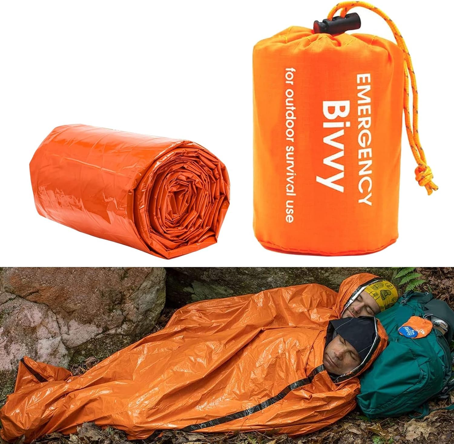 Saco de Dormir Emergencia, Mantas Termica de Aluminio, Saco de Dormir de Supervivencia de Emergencia, Manta de Rescate, Manta de Emergencia Reutilizable, Manta termica Supervivencia (1, Naranja)