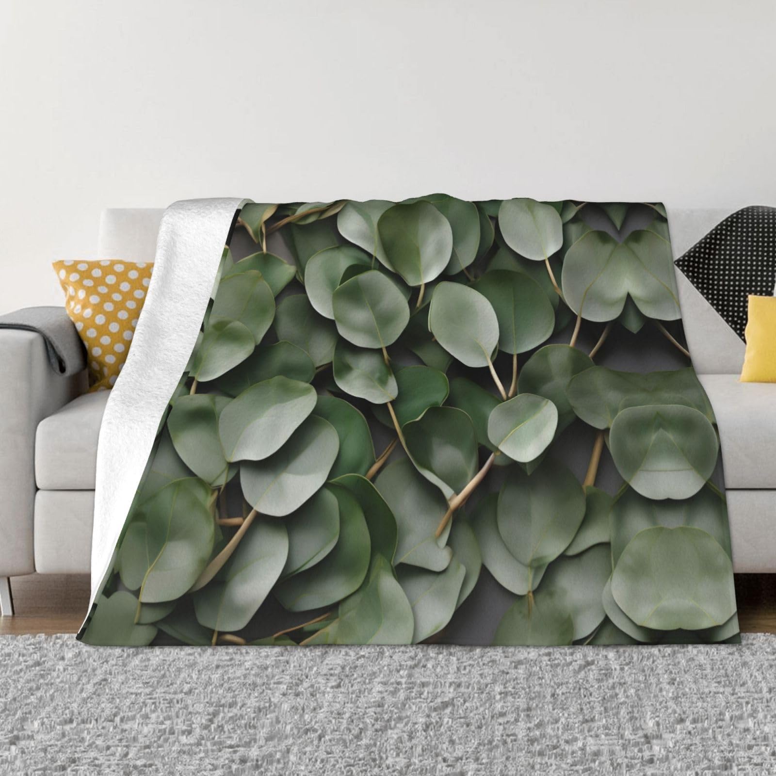 Couverture en flanelle chaude et légère EdWal à motif eucalyptus