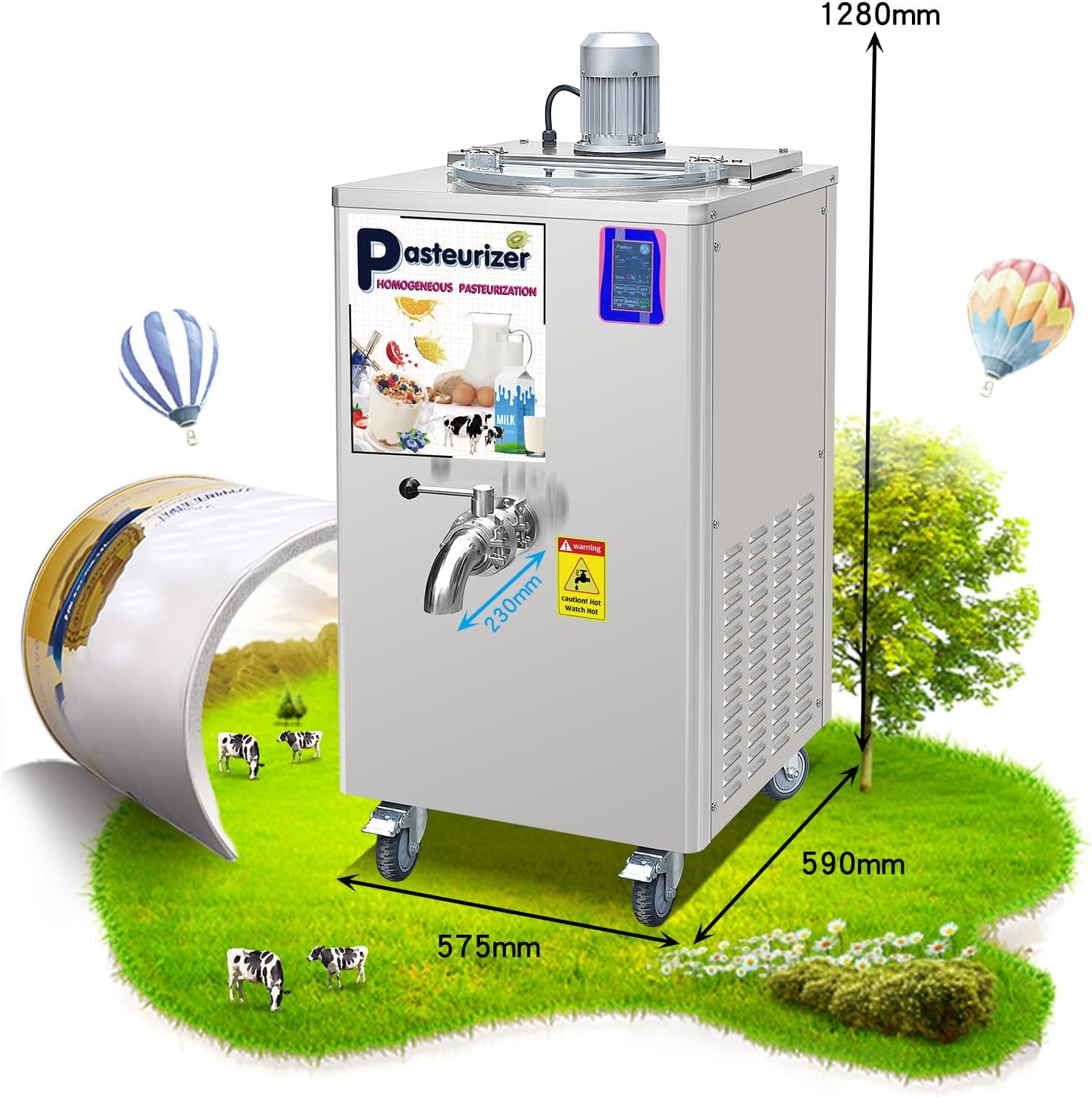 Commercial 36L Pasteurization with Plus,Pasteurizer for Cools the Cream for Intermediate Storage,Pasteurization Machine for Processing Milk,Juices,Beer,Syrups and other Liquid Foods,US Plug,220V