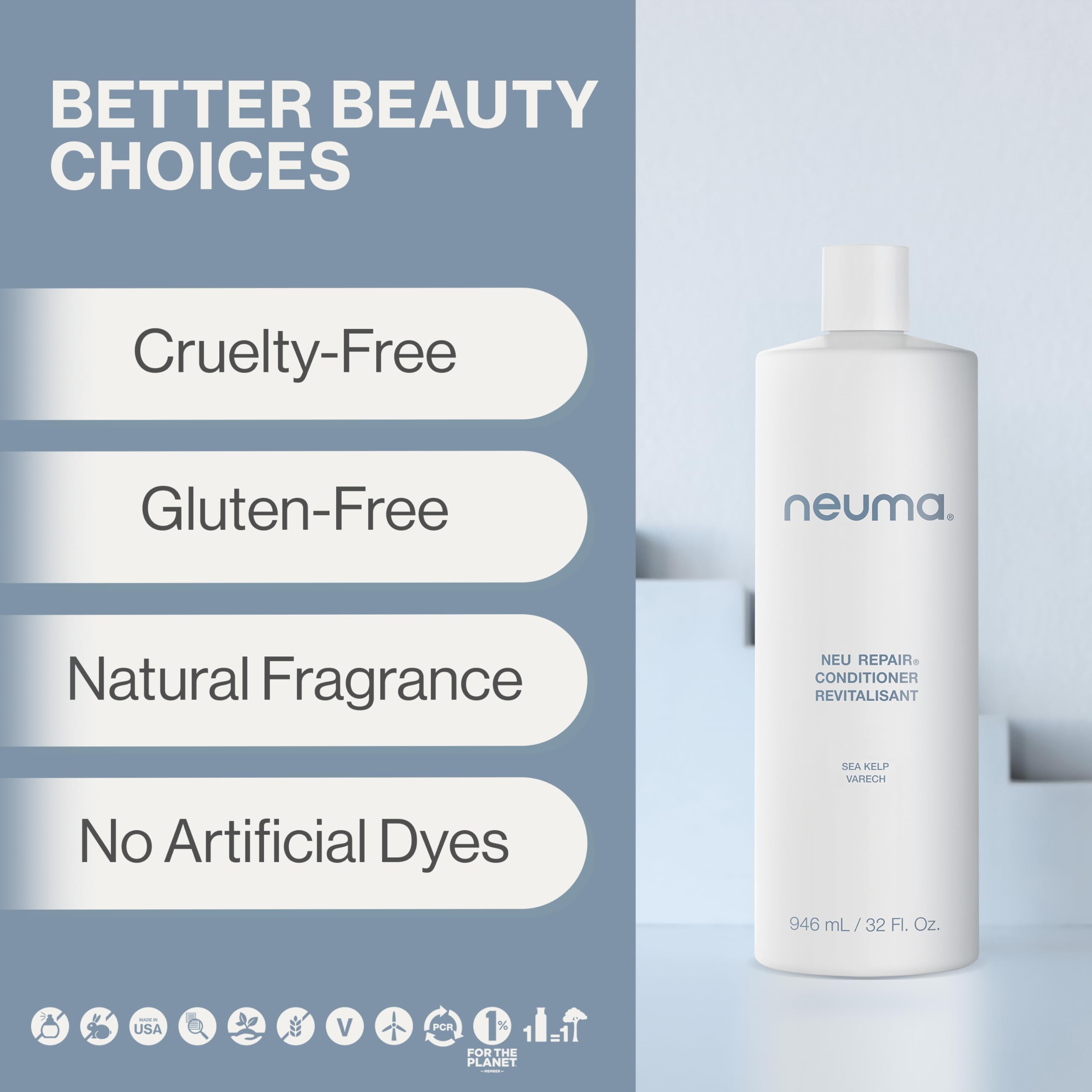 Neuma Neu Repair Conditioner - Protein Hair Treatment for Damaged Hair, Strengthens, Moisturizes, and Reduces Breakage Lemon, Lavender and Fir Needle Scent
