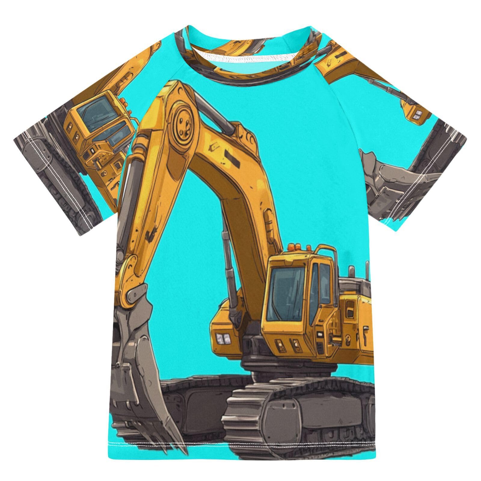 MNSRUU Toddler Boy Rash Guard Short Sleeve Swim Shirt Cartoon Truck Print Rashguard 5-6T Beach Shirts Quick Dry,5