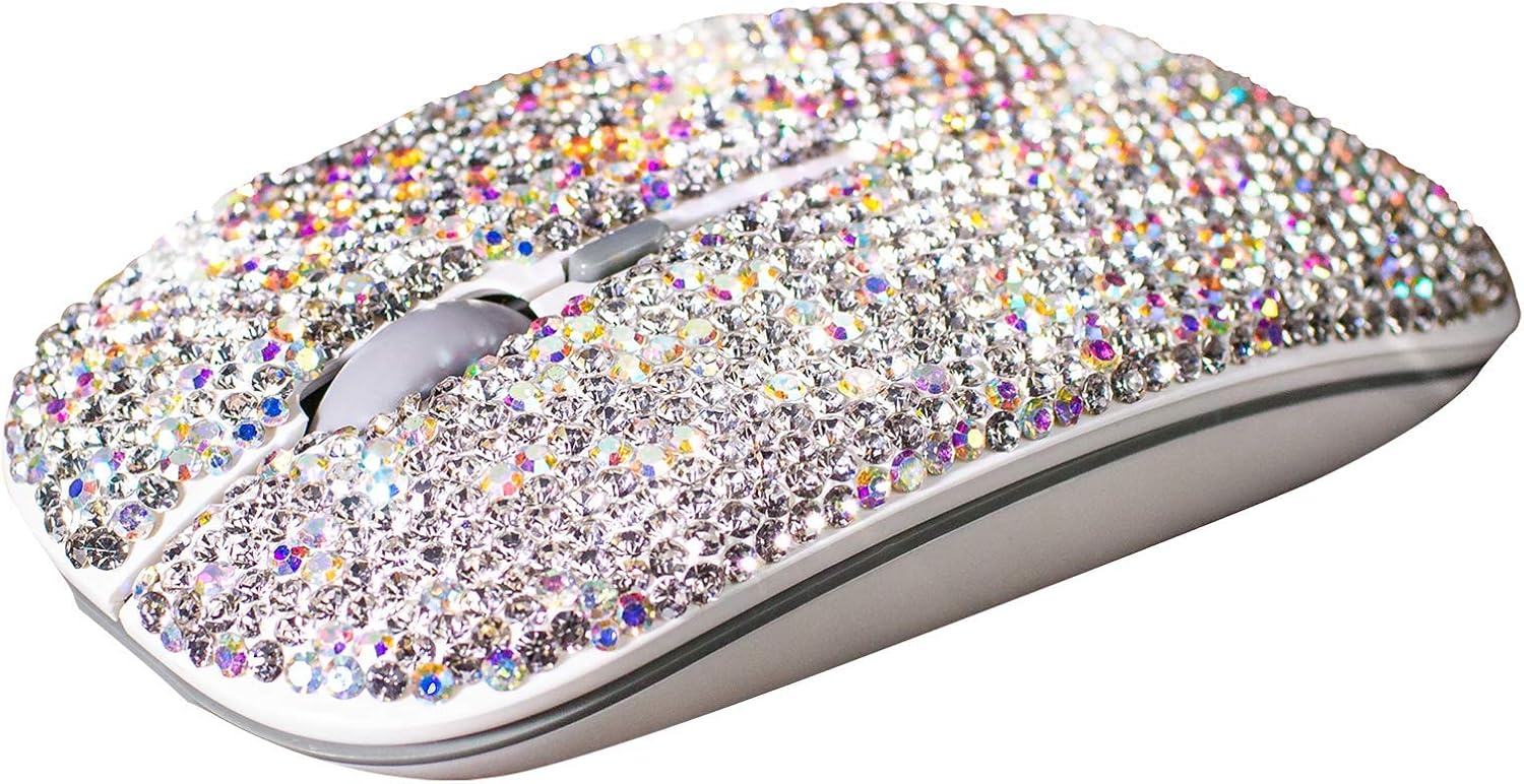 TISHAA Bling Wireless Mouse Accessories – Computer Laptop PC Notebook Desk Office Supplies Décor Covered with Rhinestone Crystal Dazzling Glitter Decoration with USB Receiver Gift for Her Girlfriend