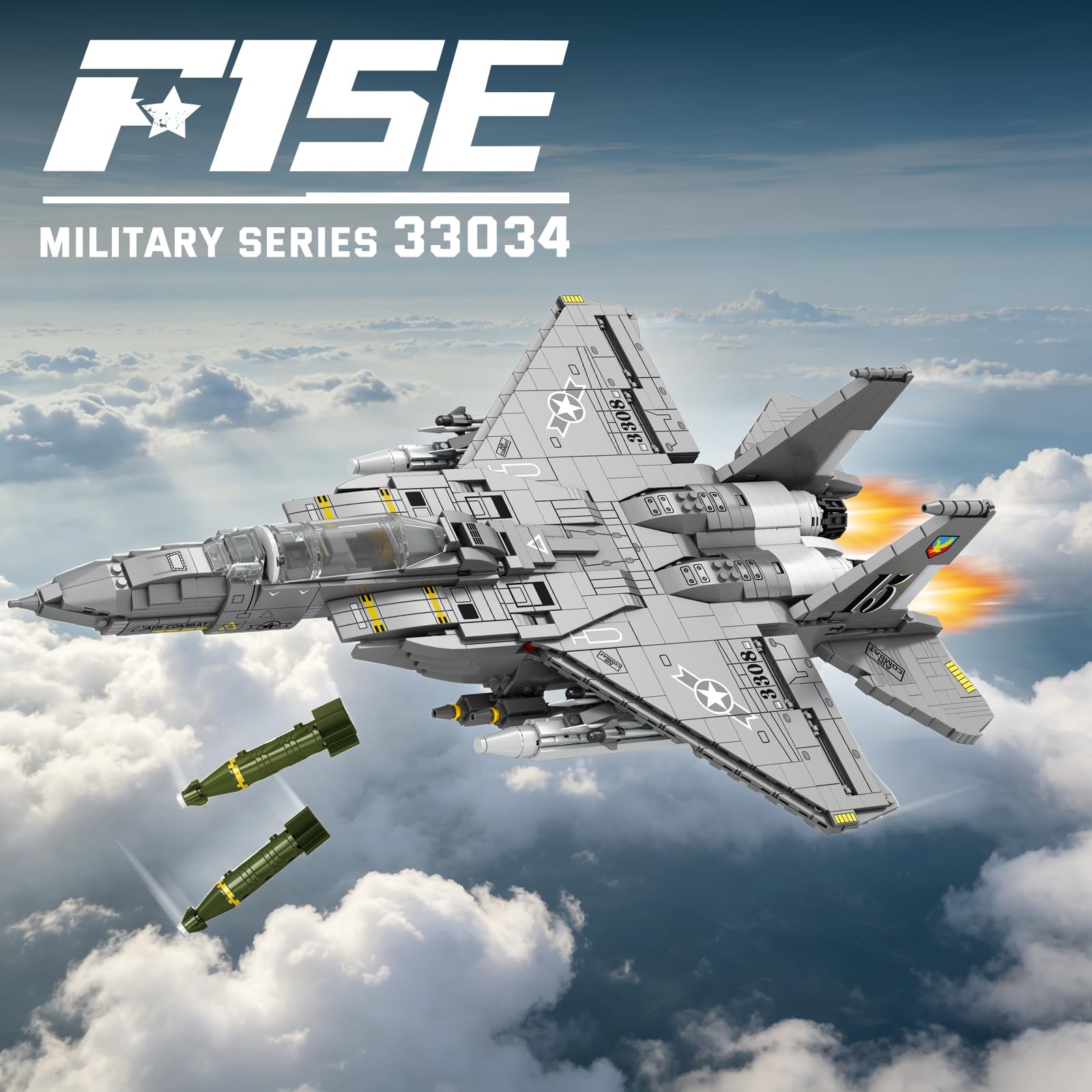 Reobrix F-15E Fighter Bomber - Juego de bloques de construcción para adultos 33034