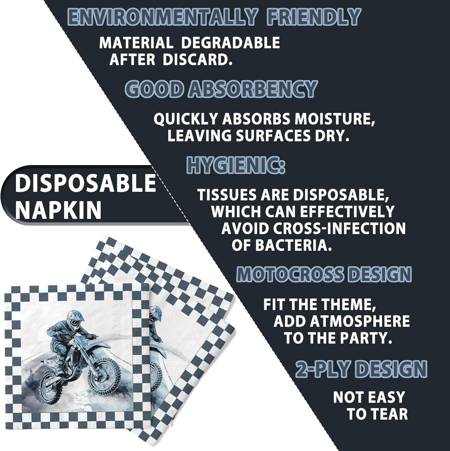 Dirt Bike Party Supplies Serves 20 - Motocross Birthday Party Decorations for Boys, Motorbike Racing Theme Tableware Set with Plates, Napkins and Forks