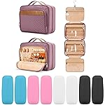 Travel Hanging Toiletry Bag for Women and Men, with 8 Leak Proofing Silicone Bottle Covers, Waterproof Makeup Accessories, Cosmetic Essentials, Toiletries Dopp Kit Set with Jewelry Organizer, Purple