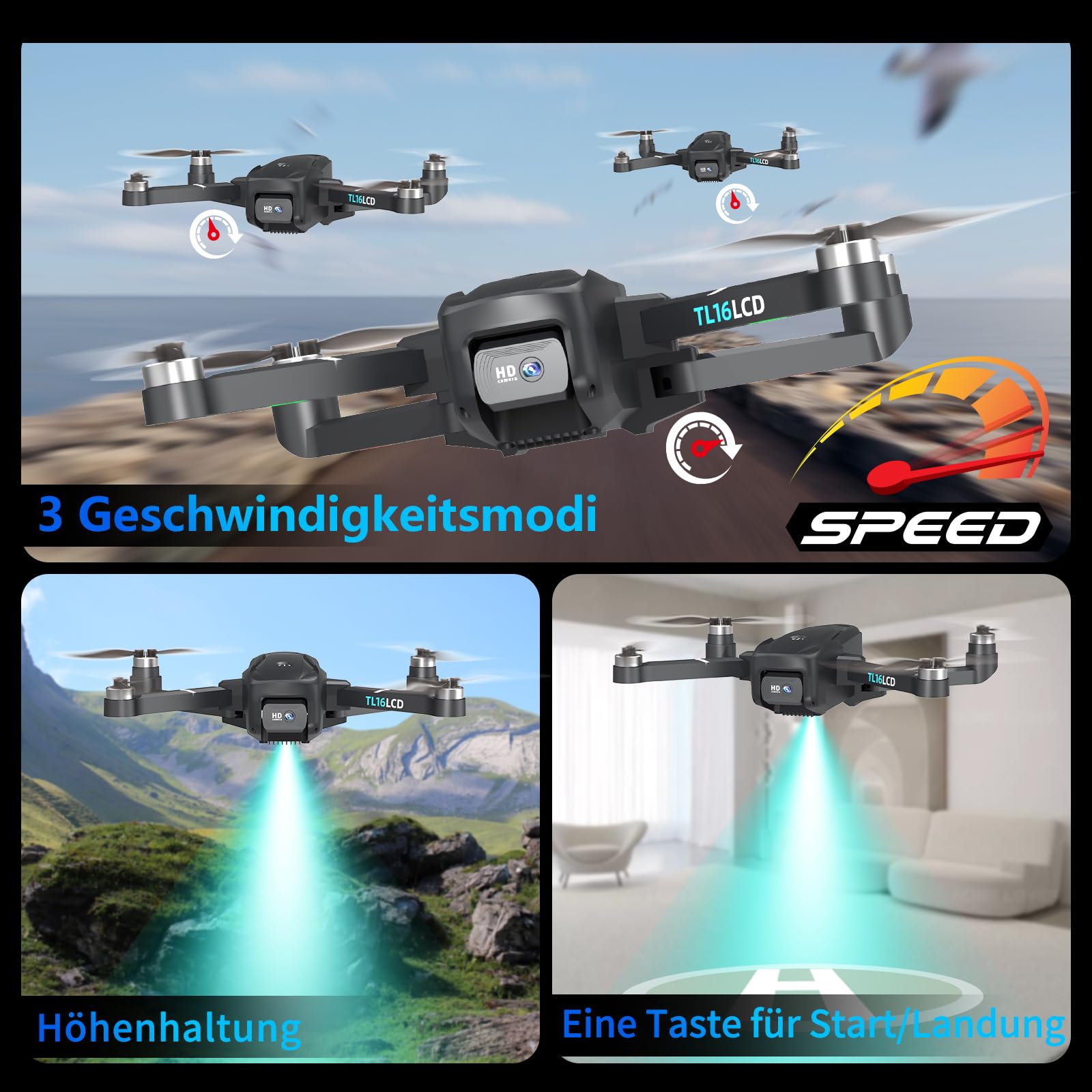 TL16LCD Drohne mit Kamera 4K, FPV Drohne mit LCD Fernbedienung für Anfänger Automatische Rückkehr Follow Me 5G Echtzeitübertragung GPS Drohnen RC Faltbare Drone für Erwachsene