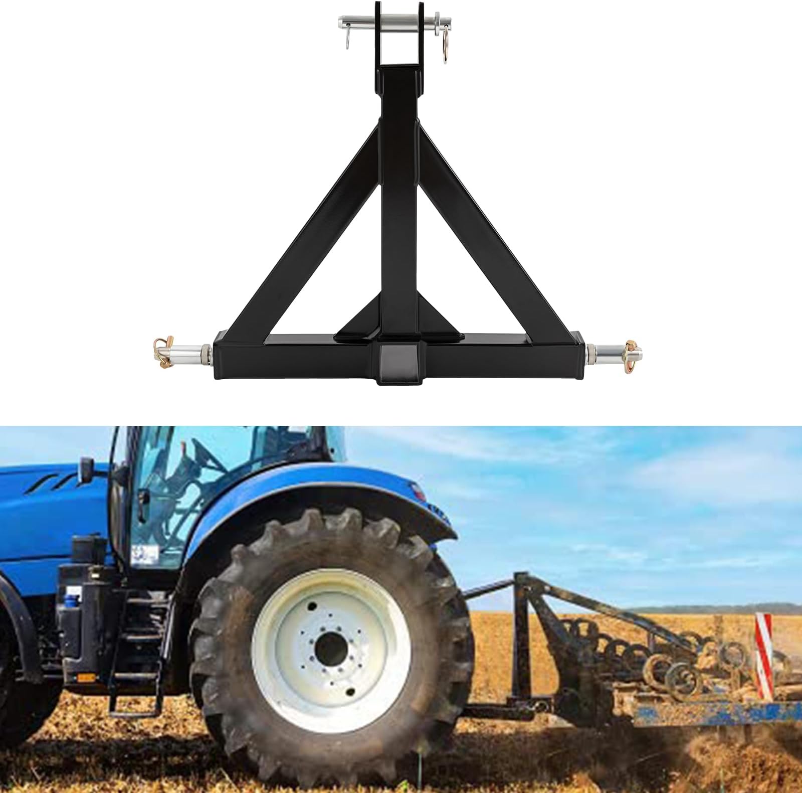 3 Point Towing Hitch with 5.08 cm / 2 Inch Receiver Black Three-Point Tow Bar with 3 Coupling Pins for Tractors, Trailers, Farm Equipment