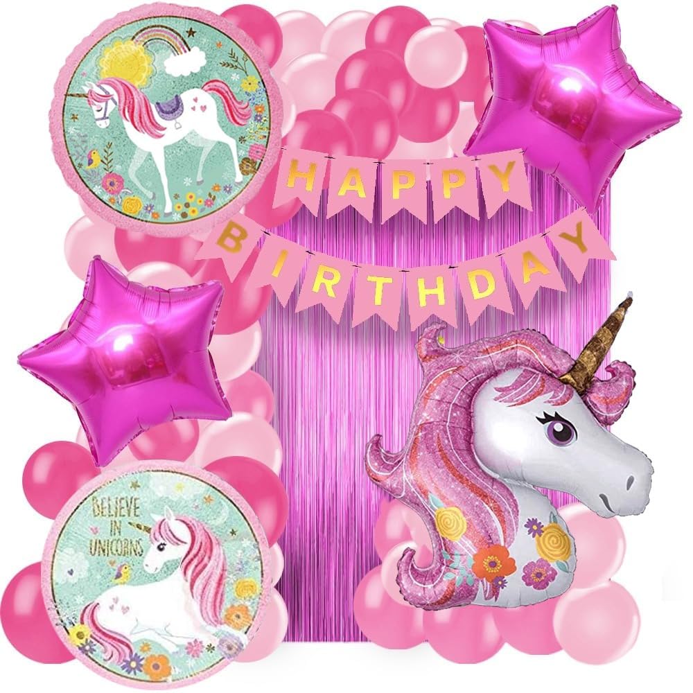 Cute Cartoon Unicorn Birthday Party Supplies with Banner, Children Party Decoration, Children Unicorn Themed Birthday Party Decoration Full Birthday