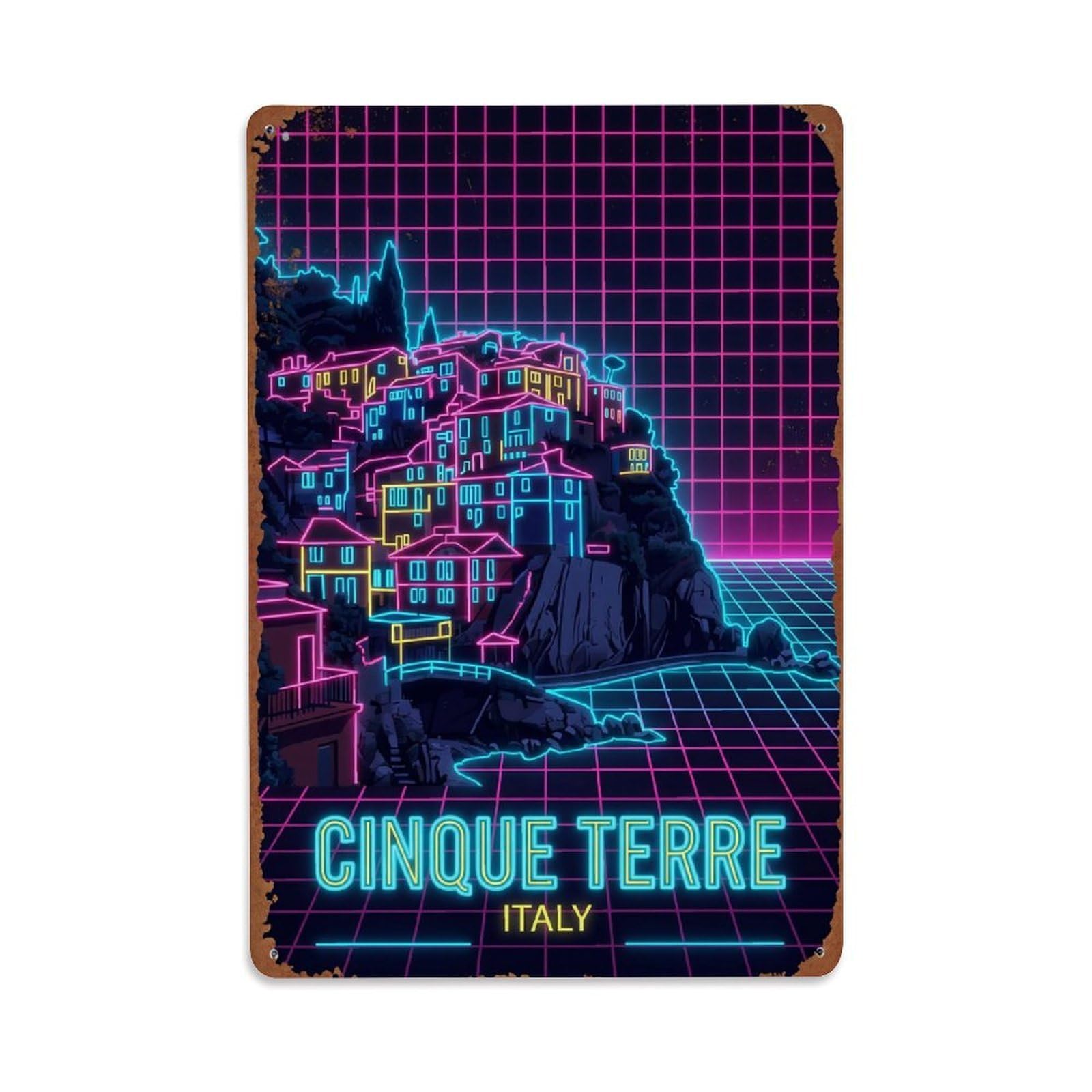 Huiyhb 8X12inch(20X30cm) Vintage Travel Cinque Terre Italy Bright Metal Tin Sign